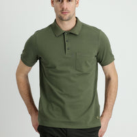 Medium Khaki Polo Collar Regular Fit Embroidered Cotton T-shirt