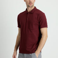 Dark Burgundy Polo Collar Regular Fit Embroidered Cotton T-shirt