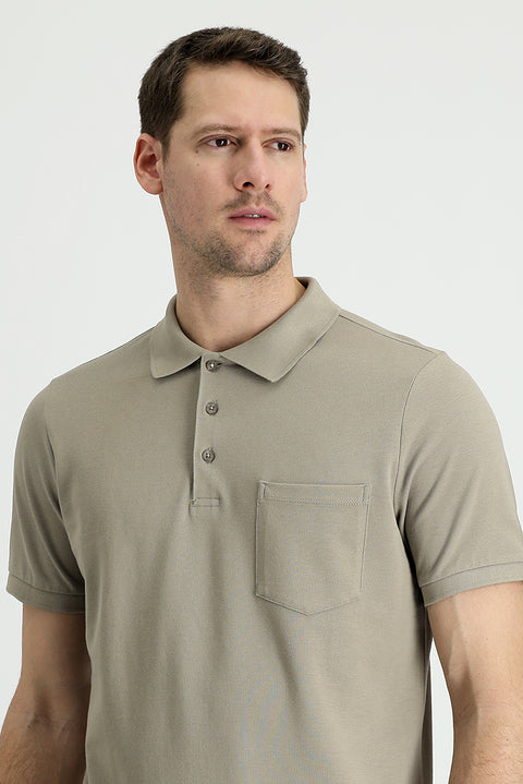 Medium Mink Polo Collar Regular Fit Embroidered Cotton T-Shirt
