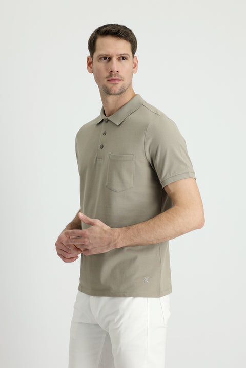 Medium Mink Polo Collar Regular Fit Embroidered Cotton T-Shirt