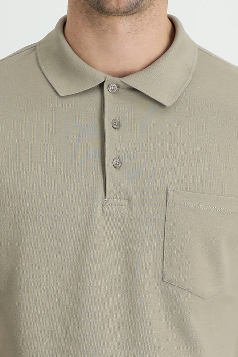 Medium Mink Polo Collar Regular Fit Embroidered Cotton T-Shirt