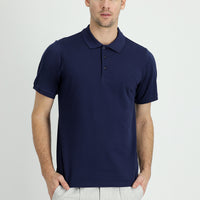 Navy Blue Polo Collar Regular Fit Embroidered Cotton T-Shirt