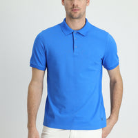Indigo Blue Polo Collar Regular Fit Embroidered Cotton T-shirt