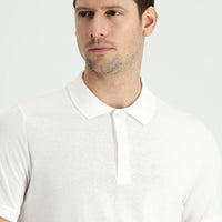 White Polo Collar Regular Fit Embroidered Cotton T-Shirt