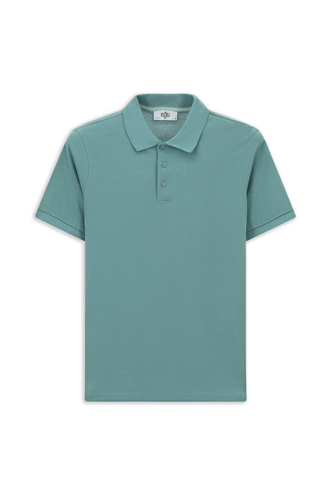 Moss Green Polo Collar Regular Fit Embroidered Cotton T-Shirt