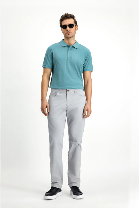 Moss Green Polo Collar Regular Fit Embroidered Cotton T-Shirt