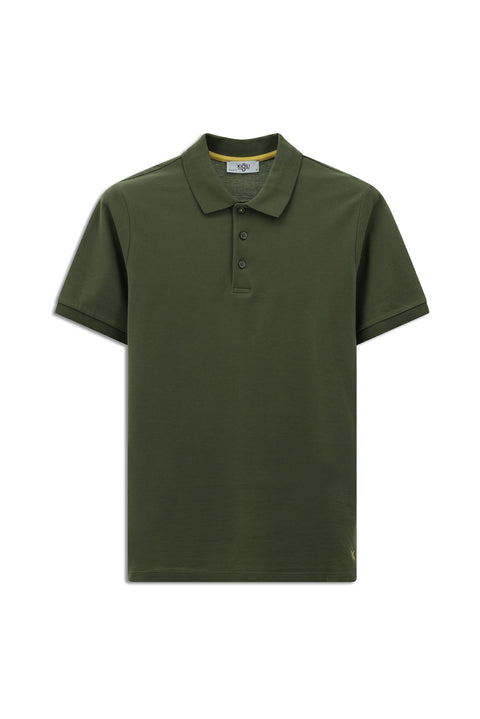 Medium Khaki Polo Collar Regular Fit Embroidered Cotton T-shirt