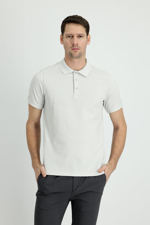 Stone Embroidered Polo Collar Regular Fit Cotton T-Shirt
