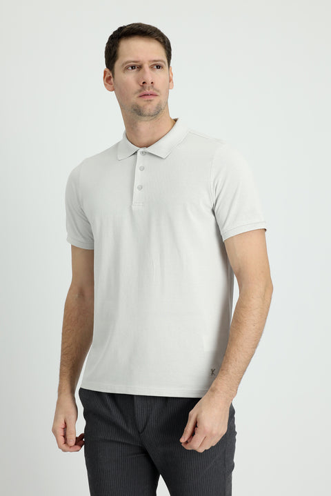 Stone Embroidered Polo Collar Regular Fit Cotton T-Shirt
