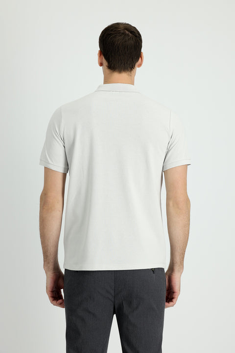 Stone Embroidered Polo Collar Regular Fit Cotton T-Shirt