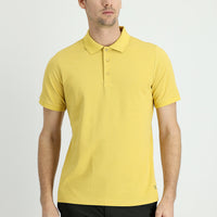 Yellow Polo Collar Regular Fit Embroidered Cotton T-shirt