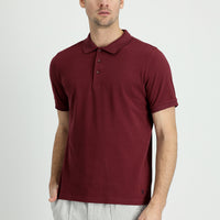 Dark Burgundy Polo Collar Regular Fit Embroidered Cotton T-shirt