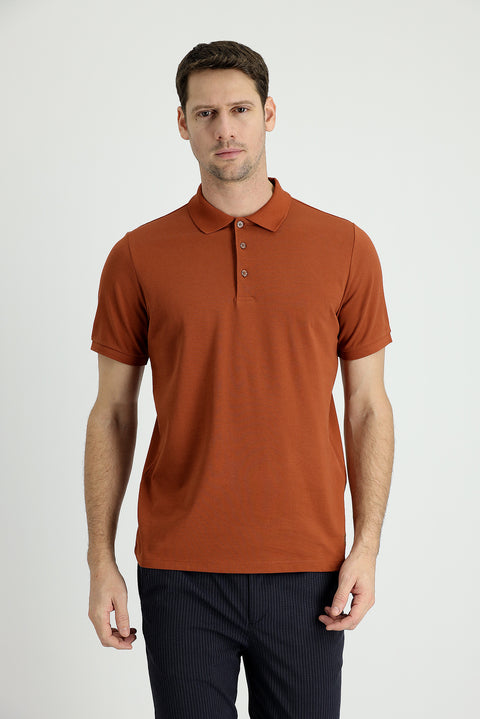 Cinnamon Polo Collar Regular Fit Embroidered Cotton T-Shirt