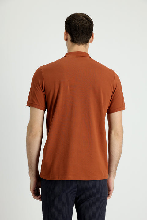 Cinnamon Polo Collar Regular Fit Embroidered Cotton T-Shirt