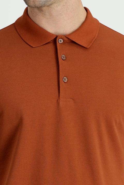 Cinnamon Polo Collar Regular Fit Embroidered Cotton T-Shirt