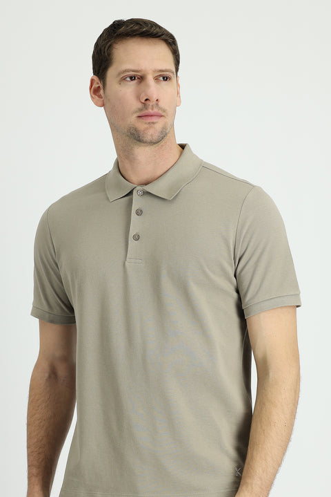 Medium Mink Polo Collar Regular Fit Embroidered Cotton T-Shirt