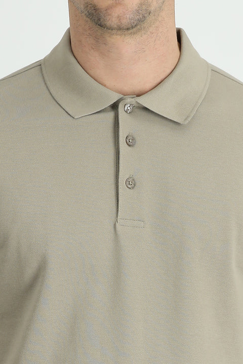 Medium Mink Polo Collar Regular Fit Embroidered Cotton T-Shirt