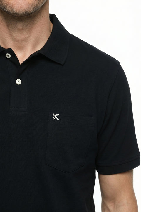 Siyah Polo Yaka Regular Fit Cepli Nakışlı %100 Pamuk Tişört