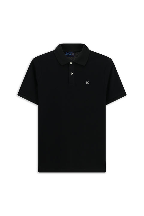 Siyah Polo Yaka Regular Fit Cepli Nakışlı %100 Pamuk Tişört