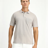 Medium Grey Polo Collar Regular Fit Pocketed Embroidered 100% Cotton T-shirt