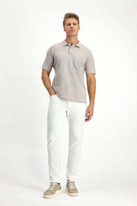 Medium Grey Polo Collar Regular Fit Pocketed Embroidered 100% Cotton T-shirt