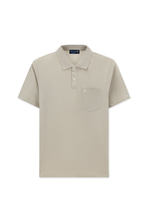 Medium Grey Polo Collar Regular Fit Pocketed Embroidered 100% Cotton T-shirt