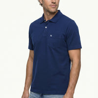 Medium Navy Polo Collar Regular Fit Pocketed Embroidered 100% Cotton T-shirt
