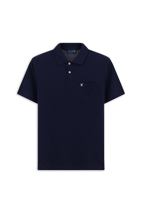 Medium Navy Polo Collar Regular Fit Pocketed Embroidered 100% Cotton T-shirt
