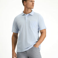 Light Blue Polo Collar Regular Fit Pocketed Embroidered 100% Cotton T-shirt