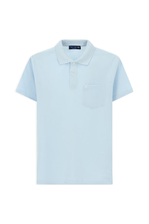 Light Blue Polo Collar Regular Fit Pocketed Embroidered 100% Cotton T-shirt