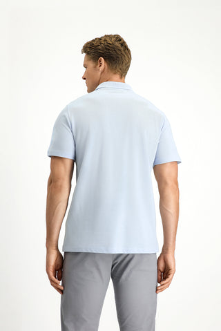 Açık Mavi Polo Yaka Regular Fit Cepli Nakışlı %100 Pamuk Tişört