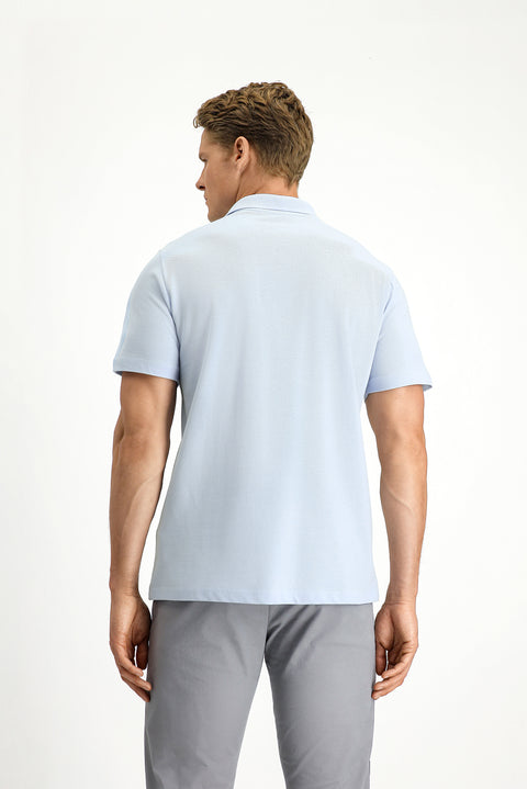 Light Blue Polo Collar Regular Fit Pocketed Embroidered 100% Cotton T-shirt
