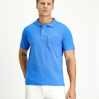 Navy Blue Polo Collar Regular Fit Pocketed Embroidered 100% Cotton T-shirt