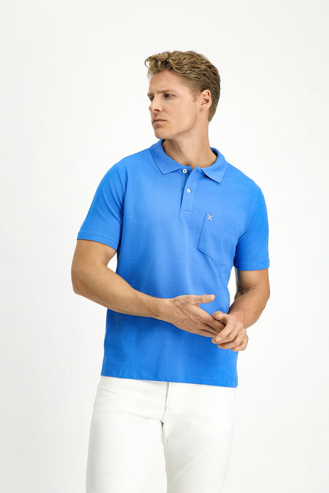 Navy Blue Polo Collar Regular Fit Pocketed Embroidered 100% Cotton T-shirt