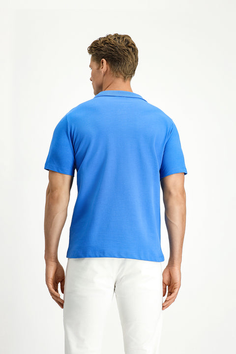 Navy Blue Polo Collar Regular Fit Pocketed Embroidered 100% Cotton T-shirt