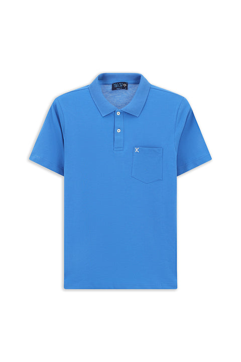Navy Blue Polo Collar Regular Fit Pocketed Embroidered 100% Cotton T-shirt