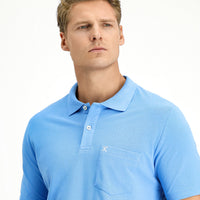 Dark Blue Polo Collar Regular Fit Pocketed Embroidered 100% Cotton T-shirt