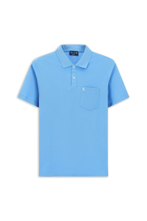 Dark Blue Polo Collar Regular Fit Pocketed Embroidered 100% Cotton T-shirt