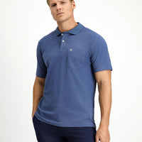 Indigo Polo Collar Regular Fit Pocketed Embroidered 100% Cotton T-shirt