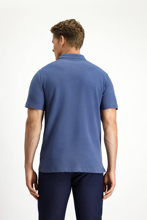 Indigo Polo Collar Regular Fit Pocketed Embroidered 100% Cotton T-shirt