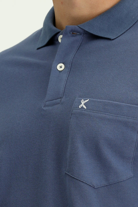 Indigo Polo Collar Regular Fit Pocketed Embroidered 100% Cotton T-shirt