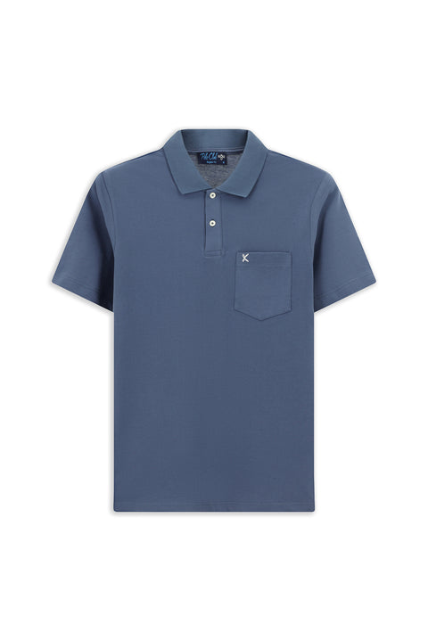 Indigo Polo Collar Regular Fit Pocketed Embroidered 100% Cotton T-shirt