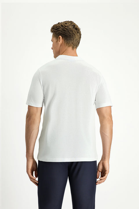 White Polo Collar Regular Fit Pocketed Embroidered 100% Cotton T-shirt