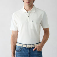 Off-White Polo Neck Regular Fit Pocket Embroidered 100% Cotton T-Shirt