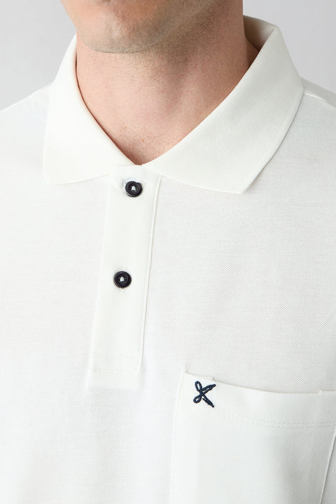 Off-White Polo Neck Regular Fit Pocket Embroidered 100% Cotton T-Shirt
