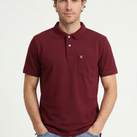 Dark Burgundy Polo Collar Regular Fit Pocketed Embroidered 100% Cotton T-shirt