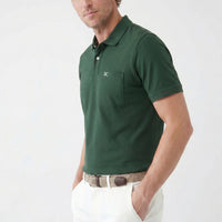 Koyu Yeşil Polo Yaka Regular Fit Cepli Nakışlı %100 Pamuk Tişört