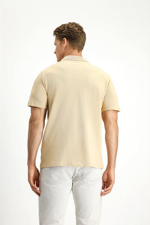 Orta Vizon Polo Yaka Regular Fit Cepli Nakışlı %100 Pamuk Tişört