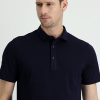 Black and Navy Blue Polo Collar Regular Fit Cotton T-shirt