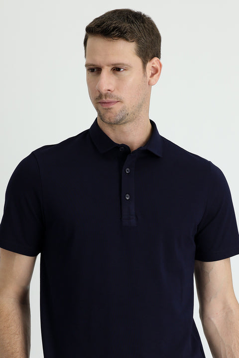 Black and Navy Blue Polo Collar Regular Fit Cotton T-shirt